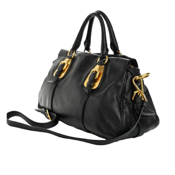 SOLD!!PRADA Black Calfskin Bauletto Handbag Medium Black with Lock, COA Dustbag - Picture 11 of 17